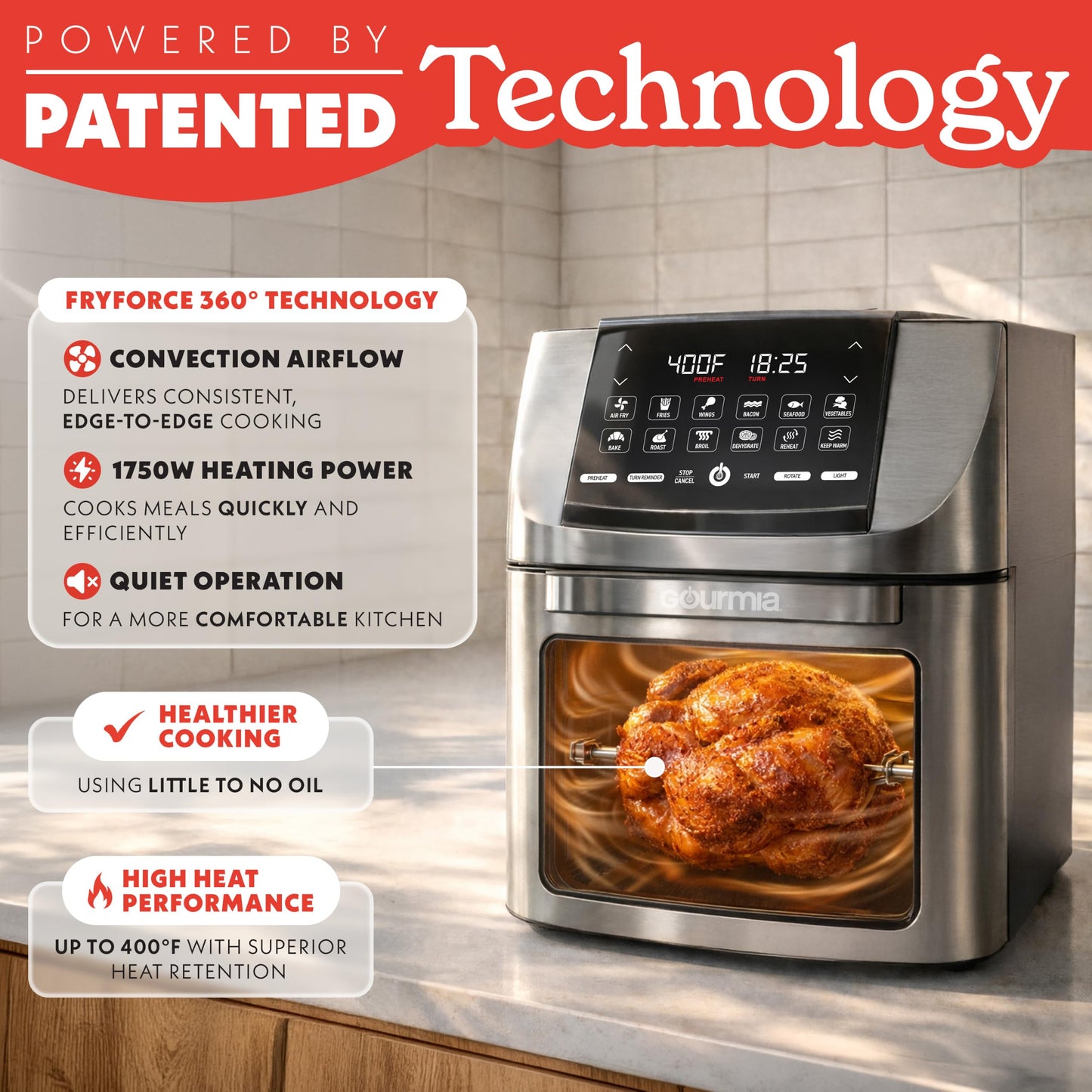 Air Fryer 14 Qt Rotisserie Oven with Window (Stainless Steel)