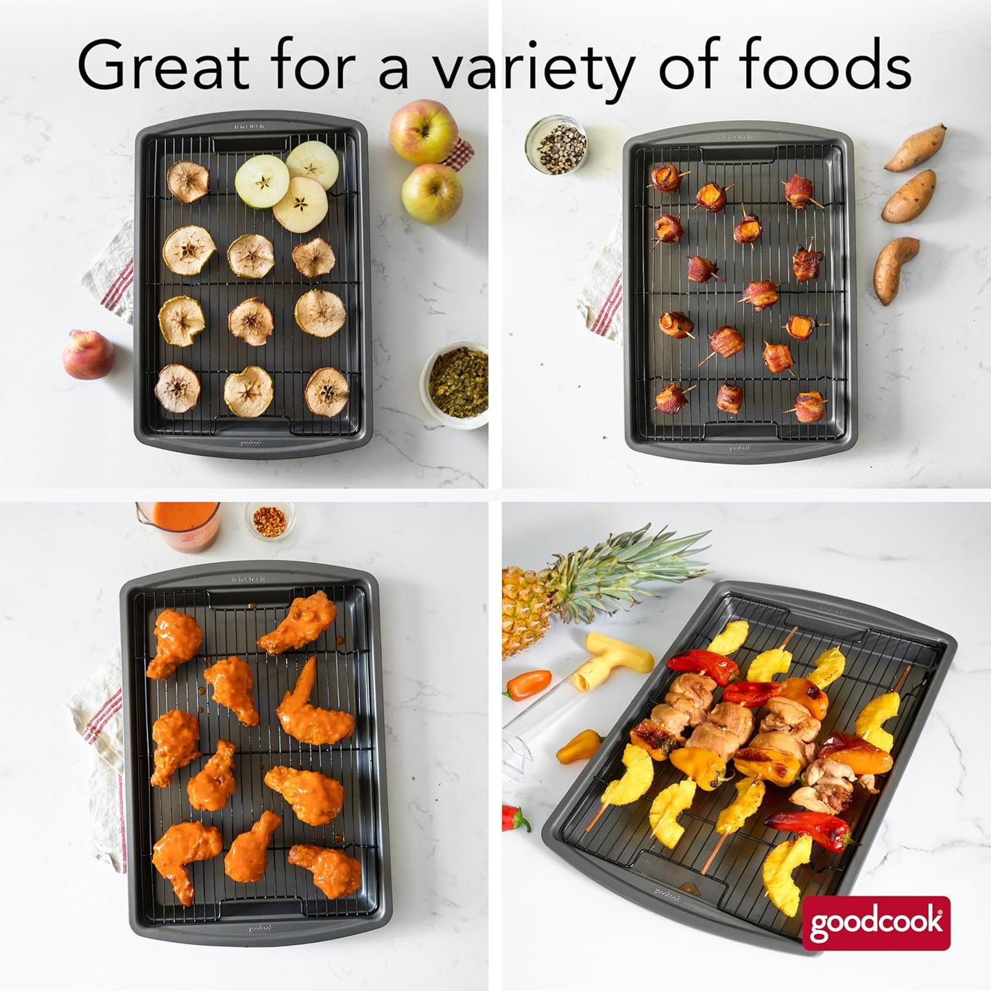 GoodCook 15” x 10.5” Nonstick Carbon Steel Baking Pan & Raised Wire Rack – Pizza Crisper, Crispy Bacon, Multipurpose Cooking Sheet Pan, Cooling Rack, Kitchen Cookware Set, Dishwasher Safe - HomeSpice