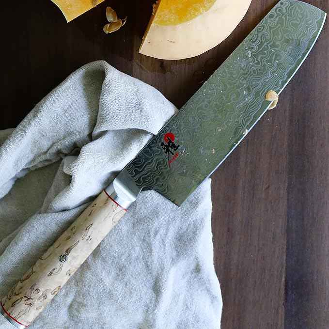 Miyabi Birchwood SG2 Japanese Nakiri Knife, 6.5-inch, Vegatable Kitchen Knife, Karelian Birch Handle, 100-layer flower Damascus pattern, Handcrafted in Seki, Japan