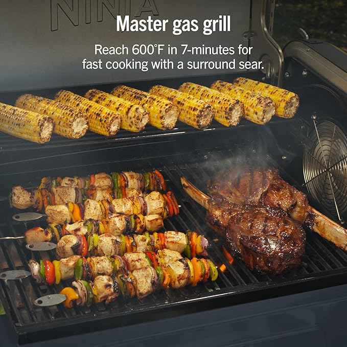 Ninja FlexFlame Grill and Smoker | Electric and Propane Grill, Roaster, BBQ Grill | 5-in-1 Cooking System | 3 Burner | Digital Control | Outdoor Cooking, Griddle, Pizza Maker | Blue | PG301BL