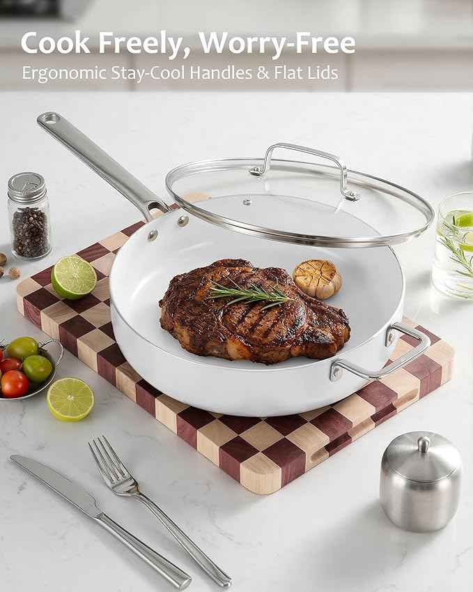 Ceramic Cookware Set - Nonstick Kitchen Pots and Pans Set, Induction Cookware Sets with Cooking Utensils Set, Non Toxic Cookware Set, Non Stick Pan Set for Cooking Pot, Oven & Dishwasher Safe, Gift