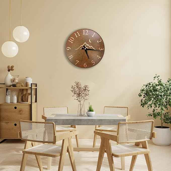 Handmade Pure Copper Wall Clock for Home Decoration, Decor Clock for Living Room, Bedroom and Kitchen, Rustic Decorative Mural Clock Art for Farmhouse (Rusty Landscape, 17.7)