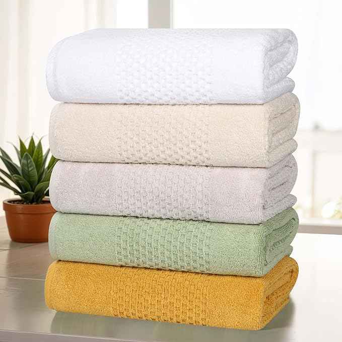Superior Playa Zero Twist Cotton Medium Weight Towels, for Guest Bath, Bathroom, Shower, Spa, Plush, Quick Dry, Ultra-Soft Towels, Bath Essentials, Waffle Textured, 9 Piece Assorted Towel Set, Ivory