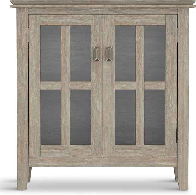 SIMPLIHOME Artisan SOLID WOOD 30 Inch Wide Contemporary Low Storage Cabinet in Distressed Grey, For the Living Room, Entryway and Family Room