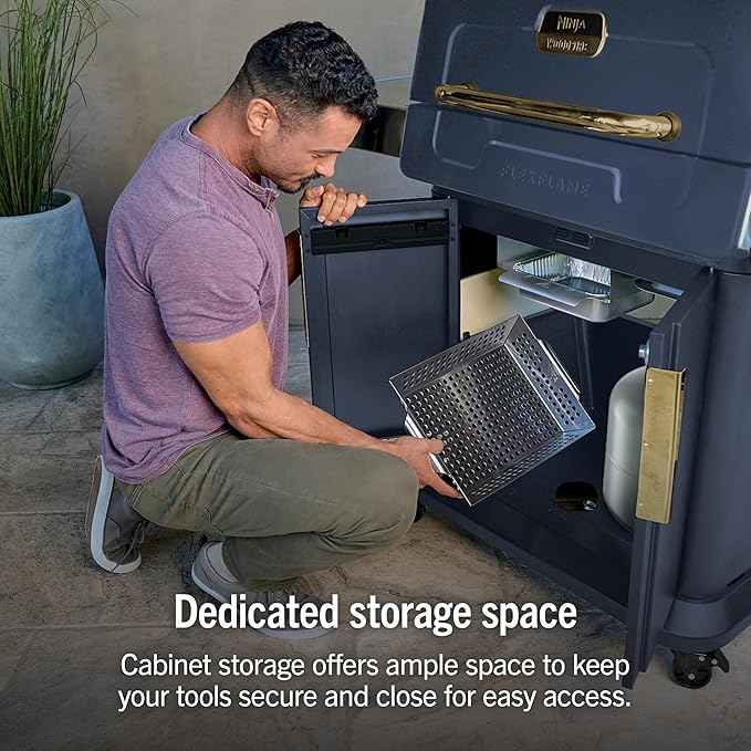 Ninja FlexFlame Grill and Smoker | Electric and Propane Grill, Roaster, BBQ Grill | 5-in-1 Cooking System | 3 Burner | Digital Control | Outdoor Cooking, Griddle, Pizza Maker | Blue | PG301BL