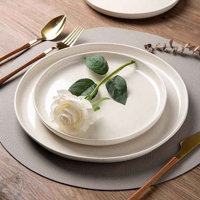 AmorArc Ceramic Dinnerware Sets with Pasta Bowls for 8, Handpainted Plates and Bowls Set with Rustic Terracotta Underside, Scratch Resistant Dishes Set, Dishwasher & Microwave Safe, 32 Pcs