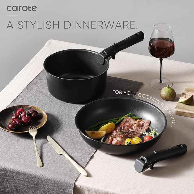 CAROTE 19Pcs Pots and Pans Set Non Stick, Cookware Set Detachable Handle, Nonstick Induction Kitchen Sets Non Stick with Removable Handle, RV Cook Ware, Oven Safe, Black