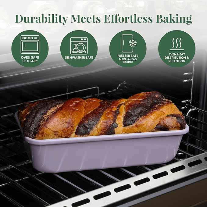 Larder & Vine 8-Piece Bakeware Set | Non-Stick Baking Set with Ceramic Finish | PFAS, PFOA, PTFE, and BPA Free Baking Essentials | Baking Sheets, Muffin Tins and Assorted Baking Pans | Lavender