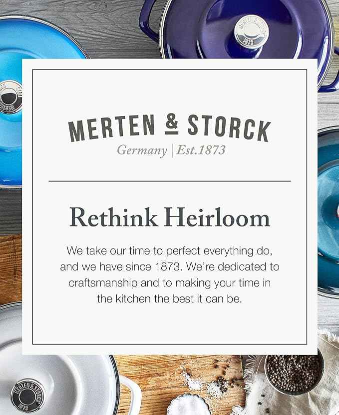 Merten & Storck 7QT Round Dutch Oven Casserole Pot with Lid, European Crafted Enameled Iron Stockpot, Induction & All Cooktops, Braising, Stews, Roasting, Slow Cooking, Sourdough, Cobalt Blue