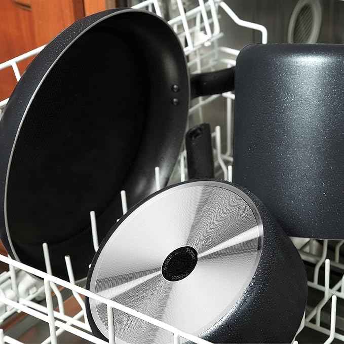 T-fal Initiatives Nonstick Cookware Set 18 Piece, Oven Broiler Safe 350F, Kitchen Cooking Set w/Fry Pans, Saucepans, Stockpots, Skillet, Spoons, Lids Pots and Pans Set Non Stick Dishwasher Safe Black