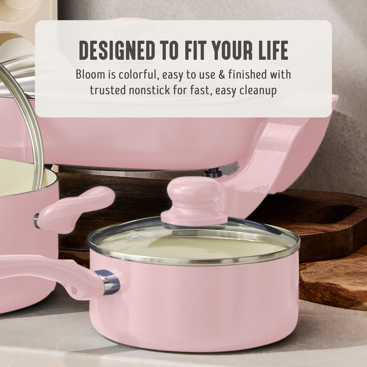 2QT Ceramic Nonstick Saucepan with Lid (2 Quarts / Blush Pink)