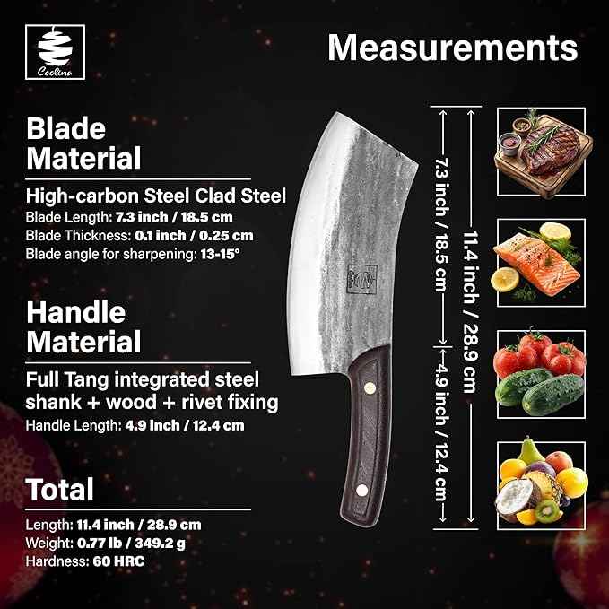 COOLINA Altomino Handmade Chef Knife, 7.1 in High Manganese Clad Steel Blade, for Slicing Meat and Vegetables