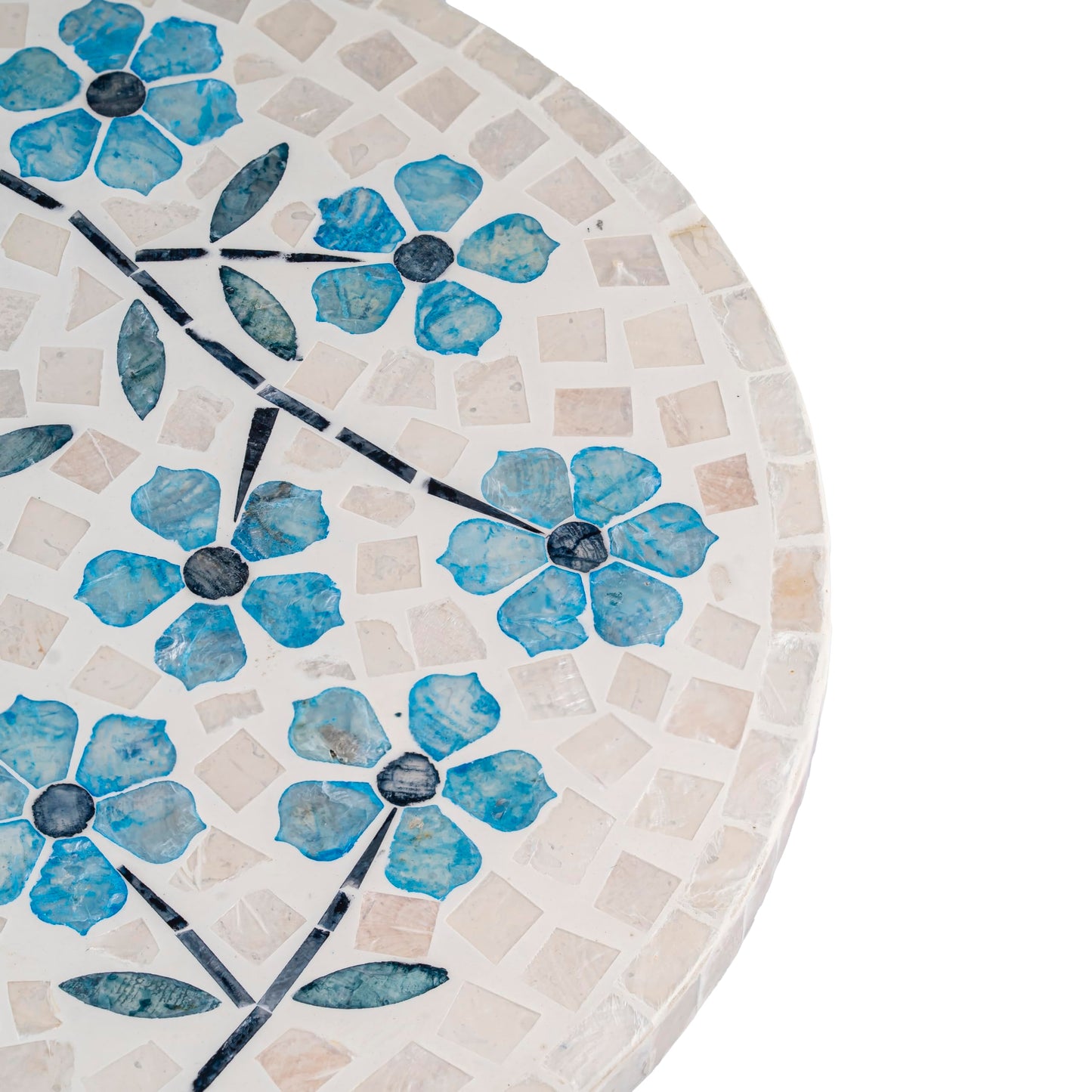 12.6” Handcrafted Capiz Shell Mosaic Lazy Susan (Blue Dogwood Flower / Standard)