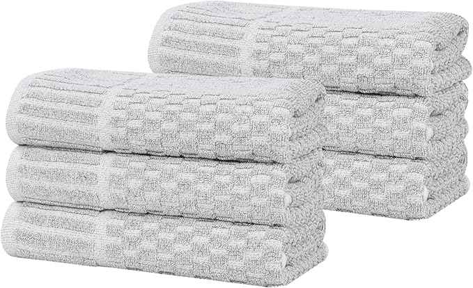 Superior Juno Viscose Cotton Blend Medium Weight Towels, Kitchen, Bathroom, Shower, Spa, Plush, Quick Dry, Ultra-Soft Towels, Bath Essentials, Border Detail, Absorbent Hand Towels, Set of 6, Platinum