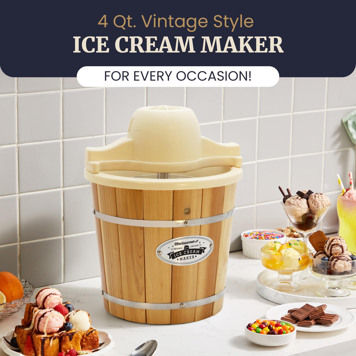 EIM 924L 4Qt Old Fashioned Wood Bucket Ice Cream Maker (Cream)