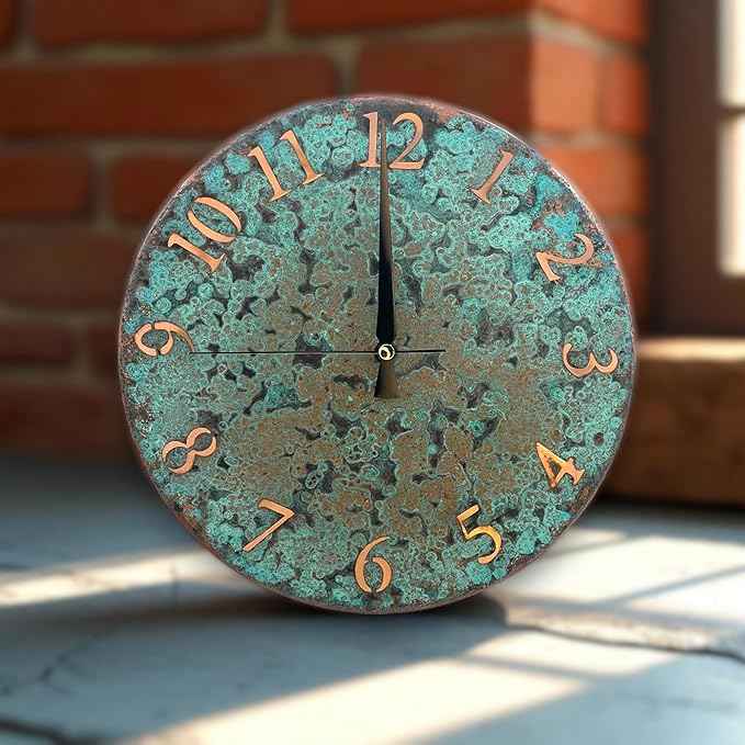 Handmade Pure Copper Wall Clock for Home Decoration, Decor Clock for Living Room, Bedroom and Kitchen, Rustic Decorative Mural Clock Art for Farmhouse (Numbers of Patina, 11)