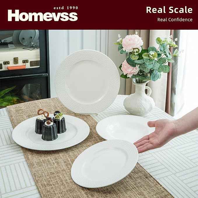 HomeVss, New Bone China Embossed Waves 18pc Dinnerware Set