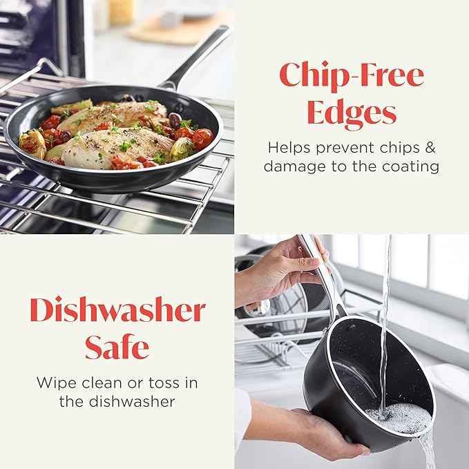 Orfeo 10 Piece Nonstick Cookware Set, Made in Italy, Diamond Ceramic PFAS-Free Pots & Pans, Induction Ready, Scratch Resistant, Laser-Fused Surface for Durability, Dishwasher Safe, Black