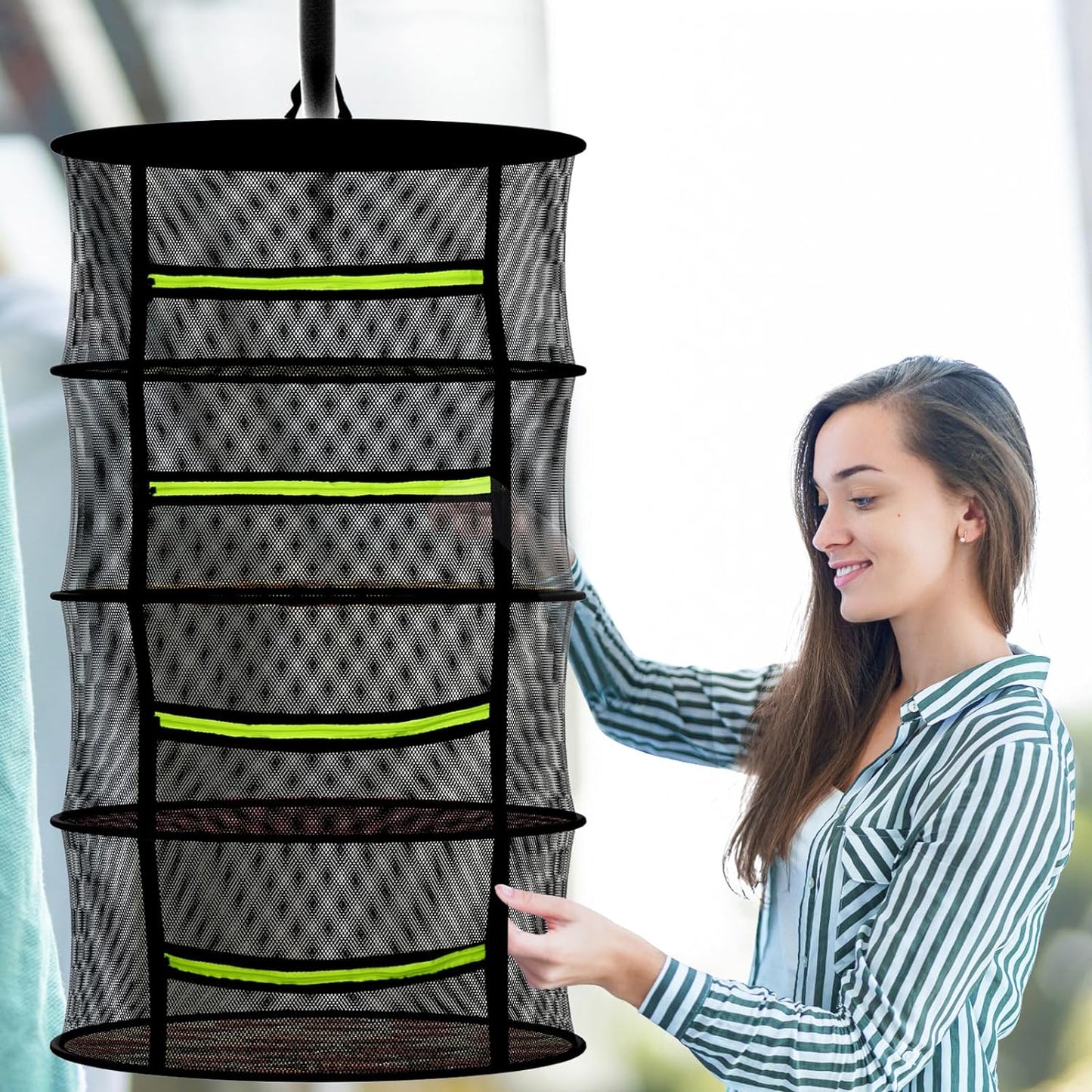 Herb Drying Rack - Mesh Drying Rack - Herb Drying Rack Hanging with Green Zipper & Garden Pruning Shears for Drying Herb - Hanging Drying Rack - Plant Drying Rack (4 Layers)