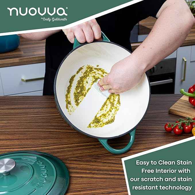 Cast Iron Dutch Oven with Lid – Non-Stick Ovenproof Enamelled Casserole Pot – Sturdy Dutch Oven Cookware – Dark Green, 7.3-Quart, 30cm – by Nuovva