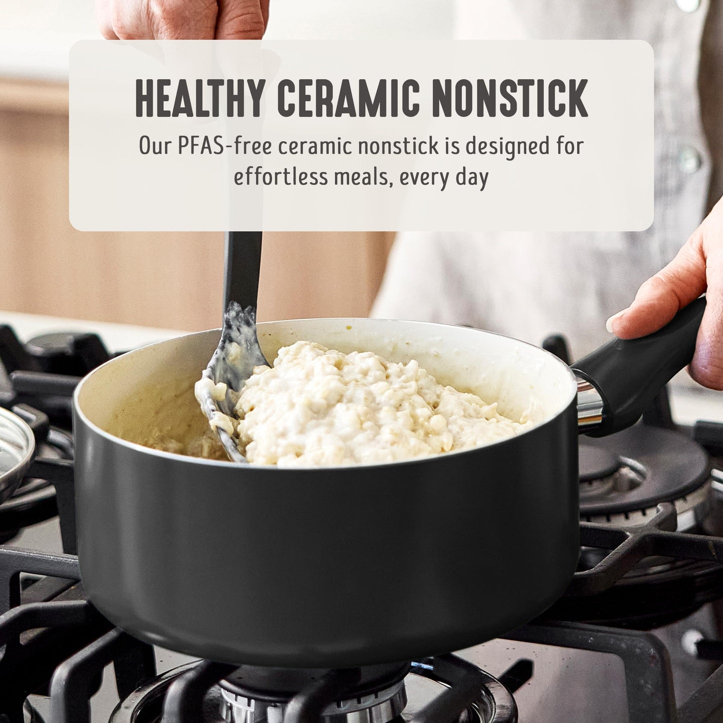 2QT Ceramic Nonstick Saucepan with Lid (2 Quarts / Graphite Black)