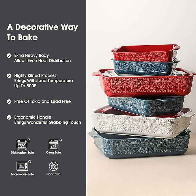 Ceramic Baking Dish Set of 3, Casserole Dishes for Oven, Ideal for Baking, Stewing, Roasting, and Holiday Feasts. The Gift for Mother's Day, Thanksgiving, Christmas, or Housewarming(Bright White)