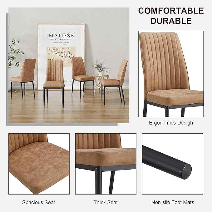 Modern Dining Chairs Set of 8 Kitchen Chairs Set Leathaire Fabric Chair with Metal Leg High Back Upholstered Chair for Dinner Room, Waiting Room(Set of 8, Brown Chair), Onesize