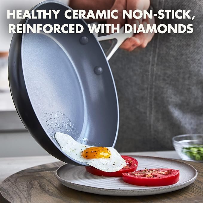GreenPan Valencia Pro Hard Anodized Healthy Ceramic Nonstick 8" Frying Pan Skillet, PFAS-Free Cookware, Stainless Steel Handle, Induction Suitable, Dishwasher Safe, Oven Safe, Gray