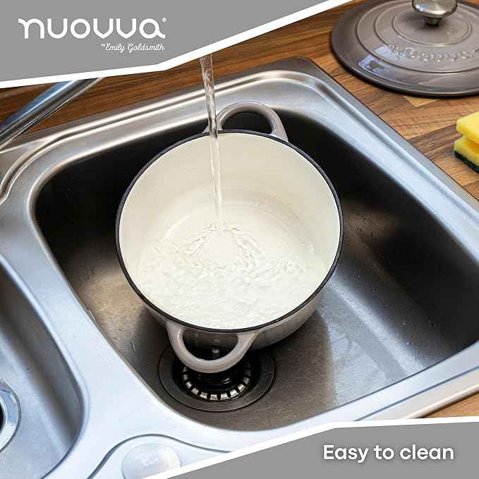 Cast Iron Pot with Lid – Non-Stick Ovenproof Enamelled Casserole Pot, Oven Safe up to 500° F – Sturdy Dutch Oven Cookware – Grey, 5-Quart, 24cm – by Nuovva