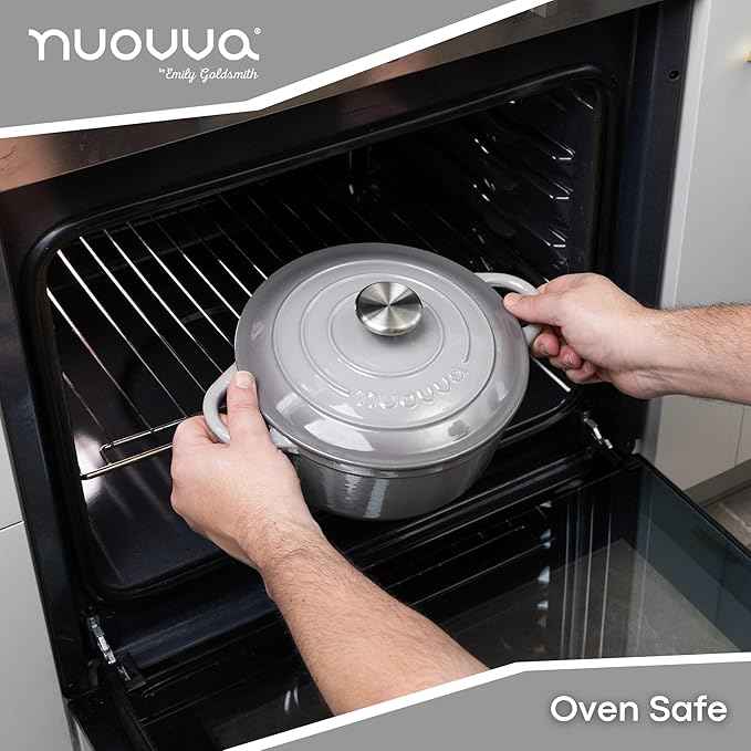 Cast Iron Dutch Oven with Lid – Non-Stick Ovenproof Enamelled Casserole Pot – Sturdy Dutch Oven Cookware – Grey, 3.1-Quart, 22cm – by Nuovva