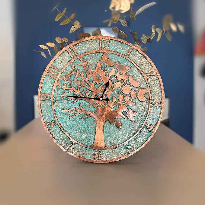 Handmade Copper Wall Clock Artisan Touch in Every Piece - Eternal Tree Wall Decor Copper Clock for Living Room, Office, Kitchen & Bedroom (11 Inch)