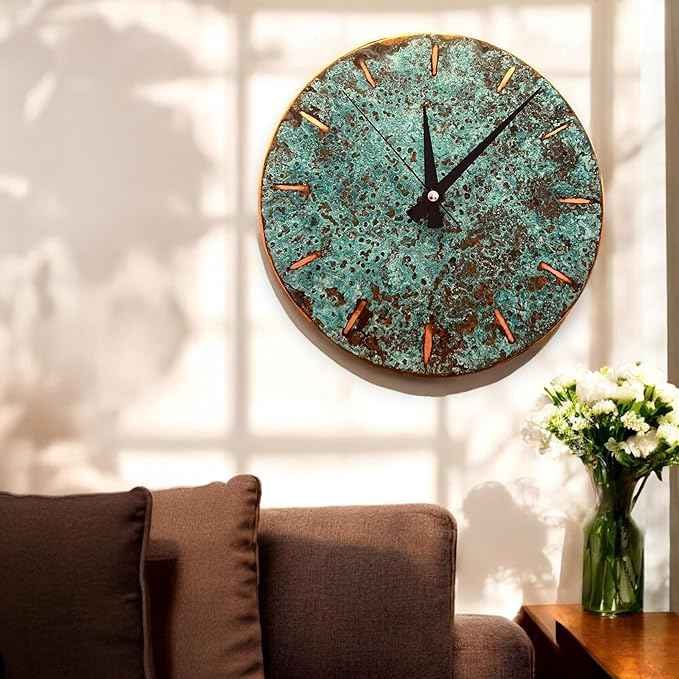 Handmade Copper Wall Clock Artisan Touch in Every Piece - Tree of Time Wall Decor Clock for Living Room, Office, Kitchen & Bedroom (Pure Copper, 11)