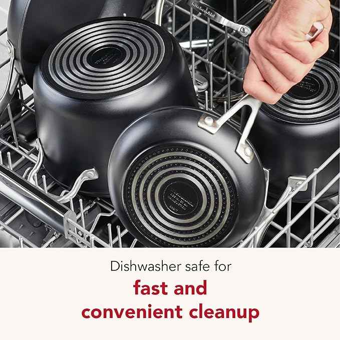 KitchenAid Hard Anodized Induction Nonstick Cookware Saute Pan/Jumbo Cooker with Lid and Helper Handle, Dishwasher Safe, 5 Quart Non Stick Sauteuse with Stainless Steel Handles - Matte Black
