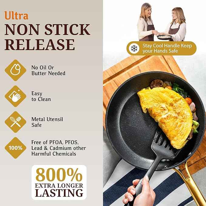 GRANITESTONE 14pcs Induction Pots and Pans Set Non Stick Cookware Set with 3 Utensils, Premium Chef Quality Forged Hard Anodized Exterior with Armor Max Coating Lasts 8x Longer, Oven & Dishwasher Safe