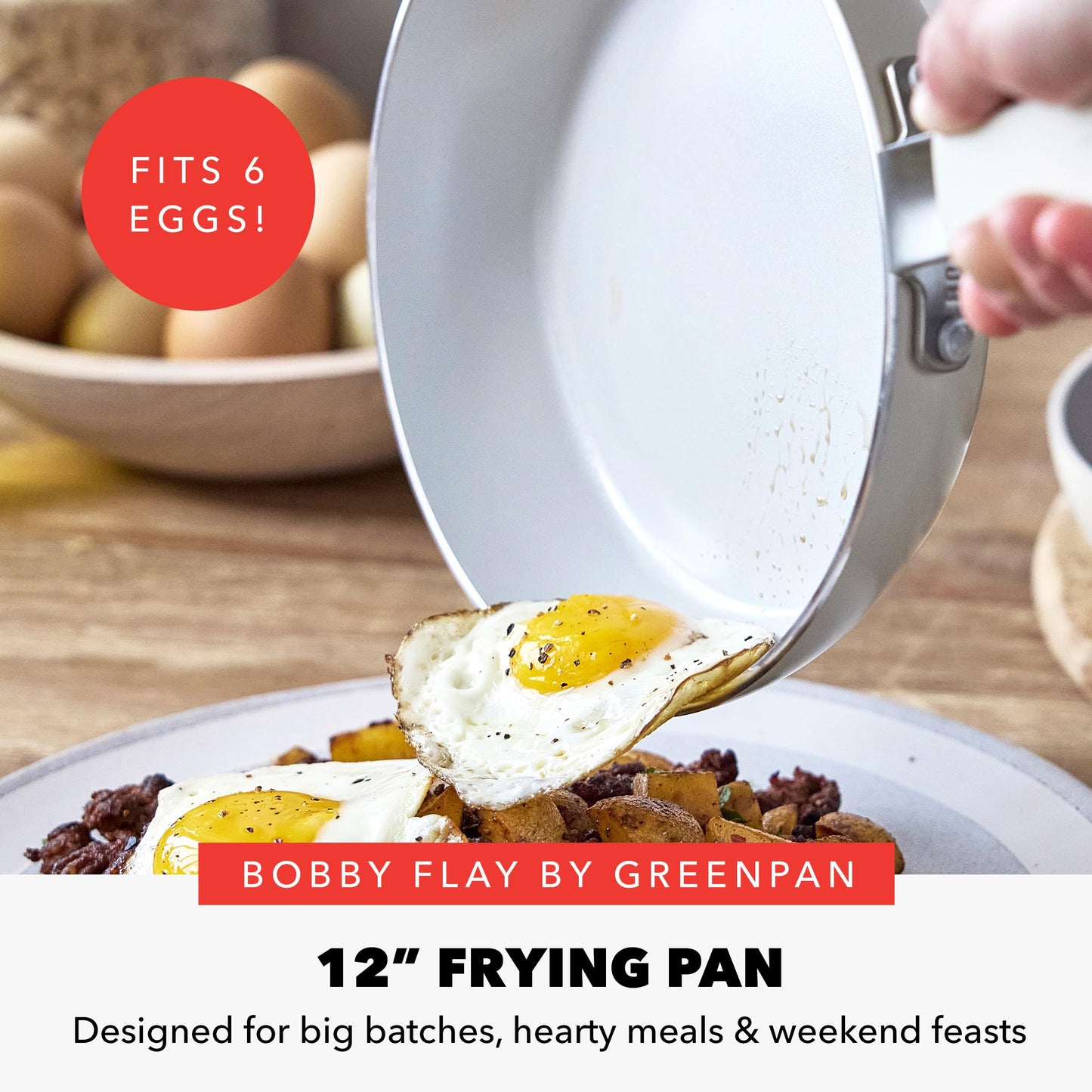 x Bobby Flay 12" Diamond Ceramic Nonstick Frying Pan (12" Frying Pan Skillet / Cream)