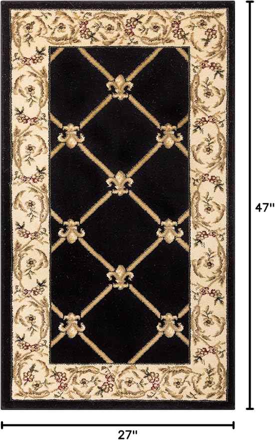 Well Woven Timeless Collection Fleur De Lis Black 2x4 Mat Luxurious Traditional French Aubusson Oriental Area Rug Perfect for Living Room Bedroom or Dining Room Easy-to-Clean Durable Design
