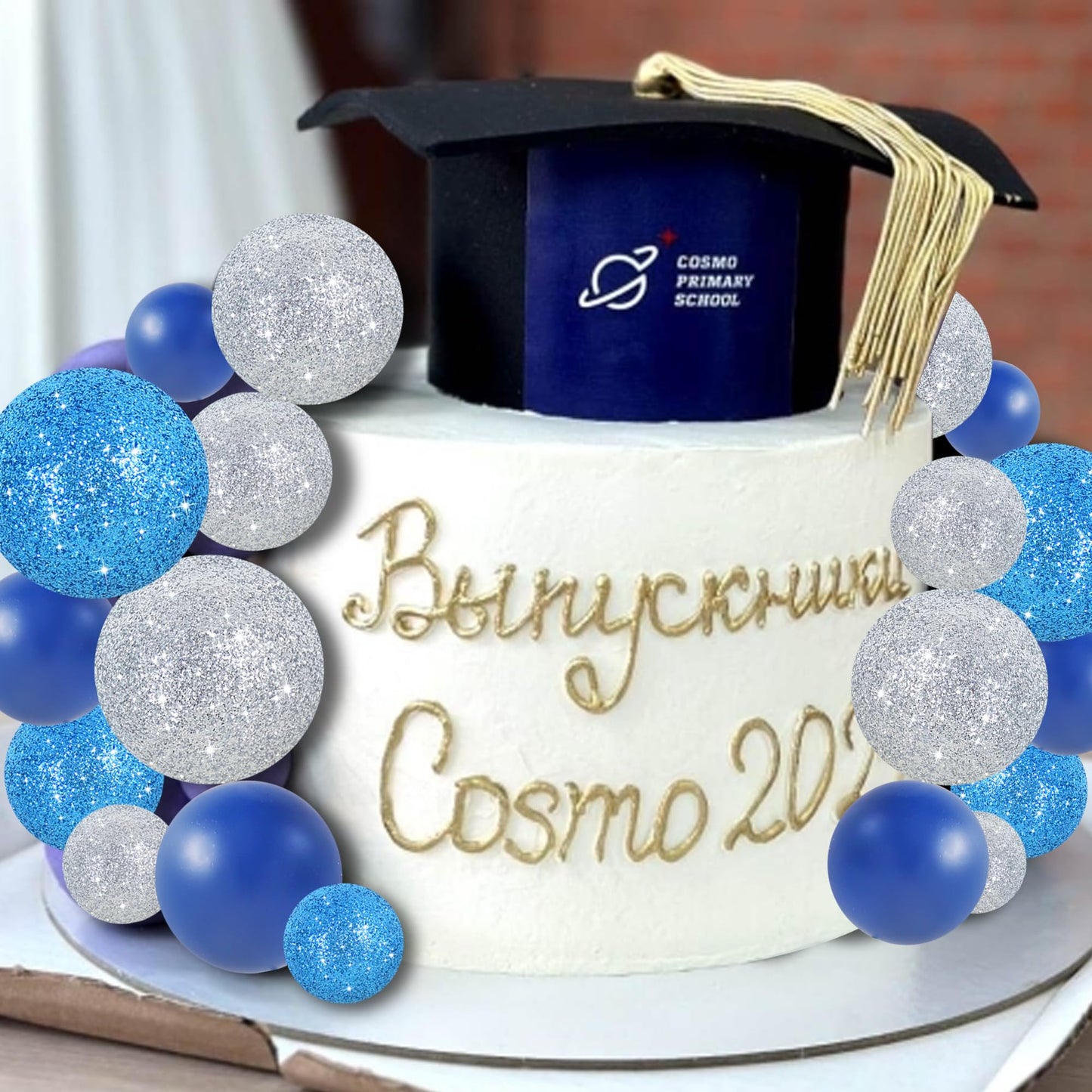 40 Pcs Ball Cake Toppers Mini Balls Cake Decorations Blue Silver Foam Balls Sticks DIY Cake Topper for Baking Congrats Grade 2026 Graduation Birthday Winter Party Decorations (40 Count)
