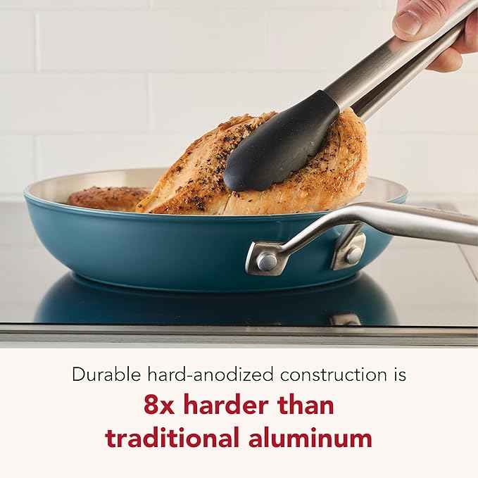 KitchenAid Hard Anodized Ceramic Induction Nonstick Pots and Pans Set with Saucepans, Frying Pans, Stockpot, and Lids, Dishwasher Safe, 9 Piece Cookware Set with Stainless Steel Handles - Agave Blue