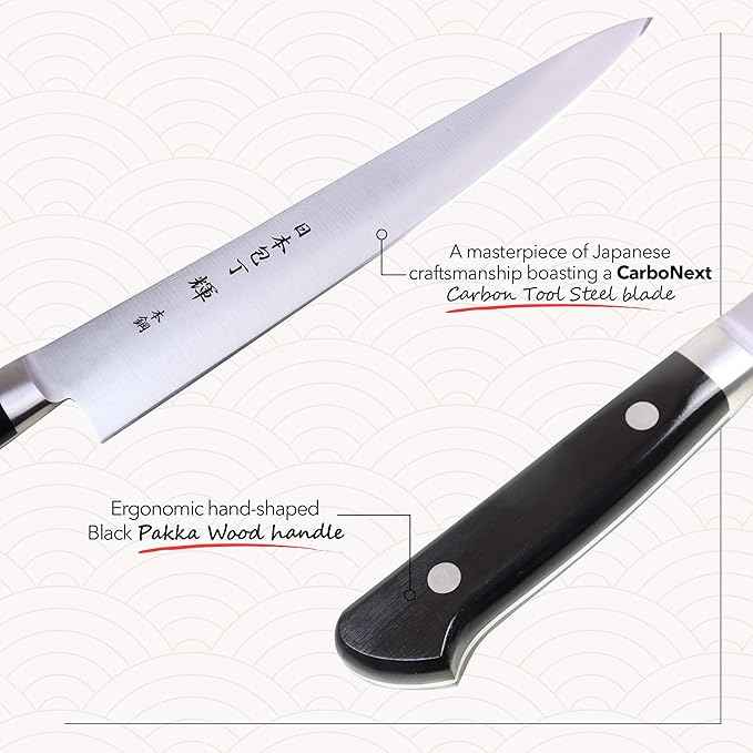 Kagayaki CarboNext Japanese Chef’s Knife, KC-8ES Professional Sujihiki Knife, High Carbon Tool Steel Pro Kitchen Knife with Ergonomic Pakka Wood Handle, 9.4 inch