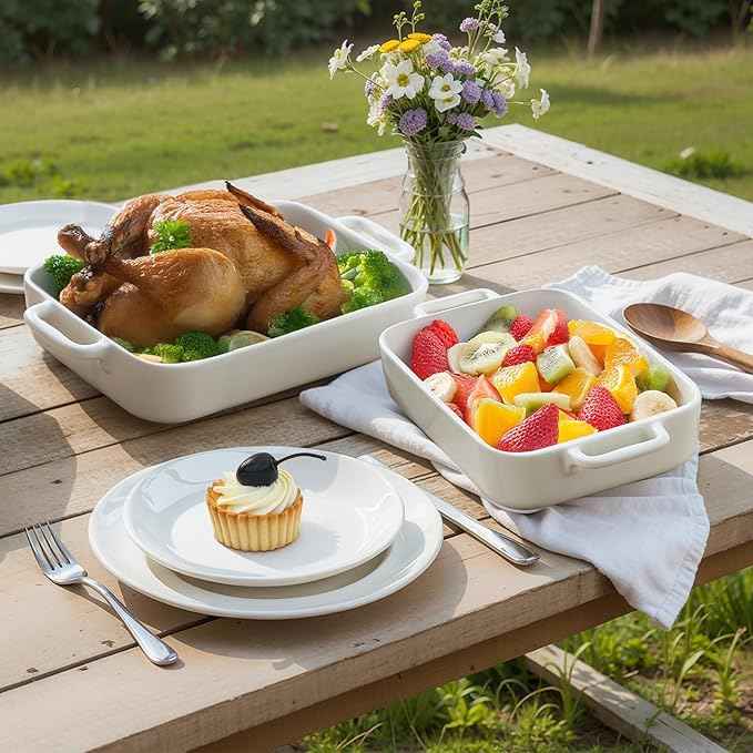 ONEMORE Casserole Dishes for Oven,9.5"x15.4" Baking Dishes Set of 4,Ceramic Bakeware Sets with Handles for Cooking, Baking,Serving, Wedding and Gifting, Baking Pan White , Microwave & Dishwasher Safe(7.5"/11.2"/13.4"/15.4")