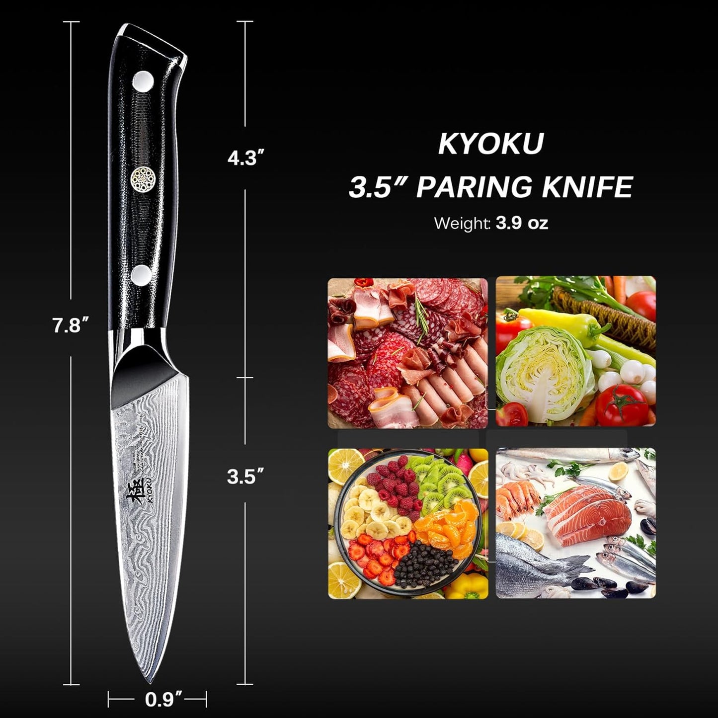 KYOKU Paring Knife - 3.5" - Shogun Series - Japanese VG10 Steel Core Damascus Blade - with Sheath & Case