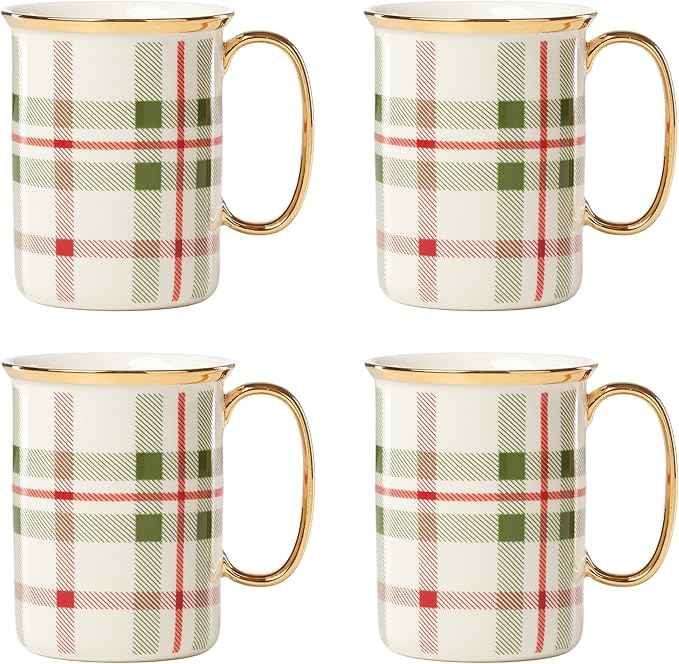 Lenox 894967 Holiday Plaid 4-Piece Mug Set, Christmas Dinnerware, Hosting