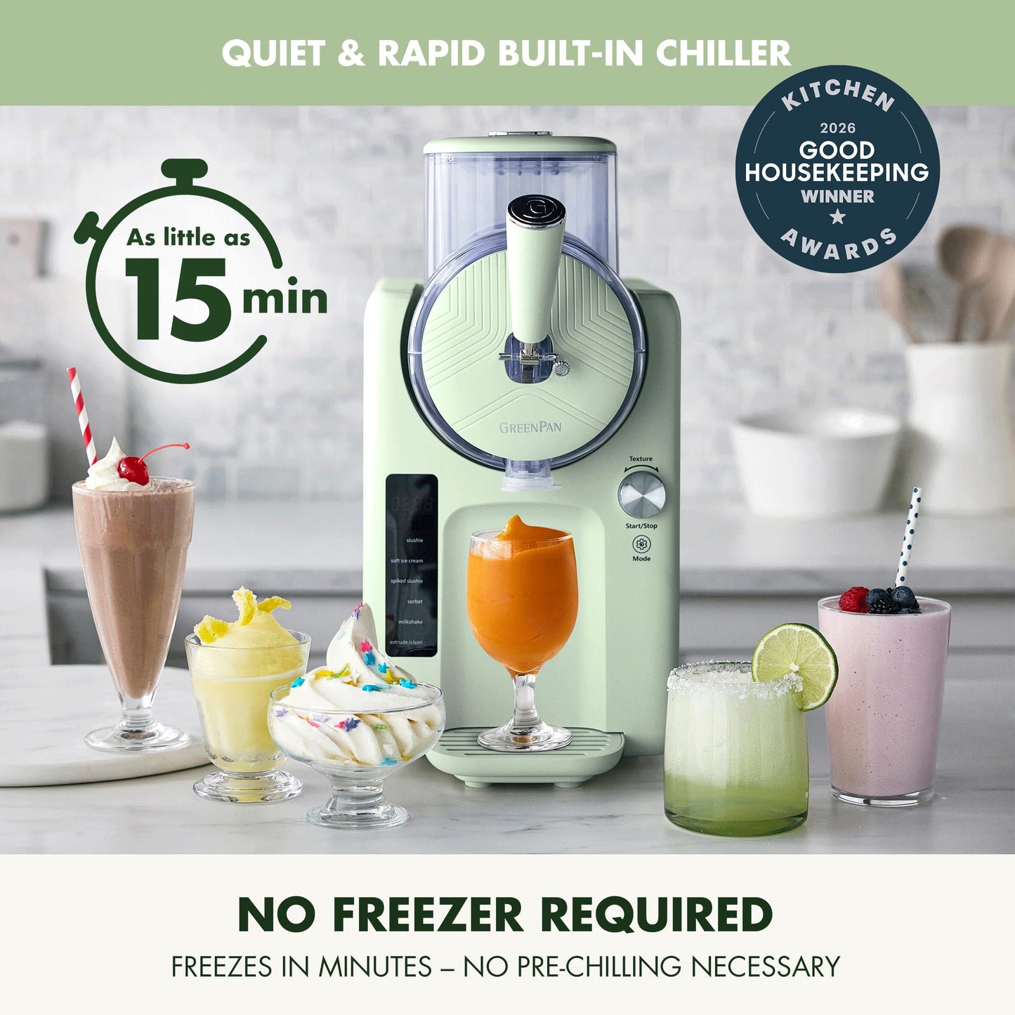 Frost Ice Cream Maker & Slushie Machine (4 Pint Ice Cream & Frozen Drink Maker / Pistachio Green)