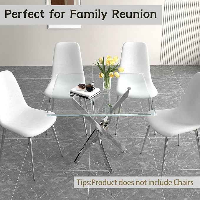 36" Square Glass Dining Table Set for 4, 5-Piece Modern Kitchen Table with 4 Black Velvet Chairs, Modern Circle Leisure Table for Home Office Dining Room Small Spaces (Silver Leg)