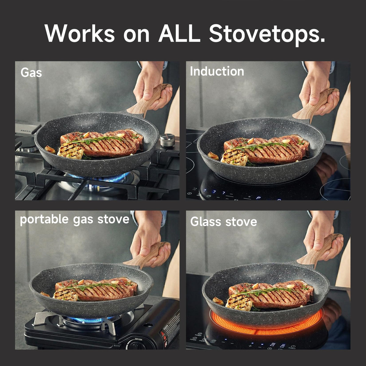 11 Inch Nonstick Frying Pan Skillet with Dual Spouts Cooking Pan (Gray / 11")