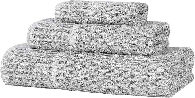 Superior Juno Viscose Cotton Blend Medium Weight Towels, for Bathroom, Shower, Spa, Plush, Quick Dry, Ultra-Soft Towels, Bath Essentials, Border Detail, 3 Piece Assorted Towel Set, Charcoal