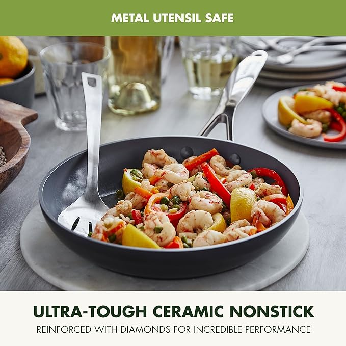 GreenPan Valencia Pro Ceramic Nonstick 10” & 12” Frying Pan Skillet Set, Hard Anodized PFAS-Free Cookware, Induction Ready, All Cooktops, Eggs & Omelets, Dishwasher & Oven Safe to 600F, Gray