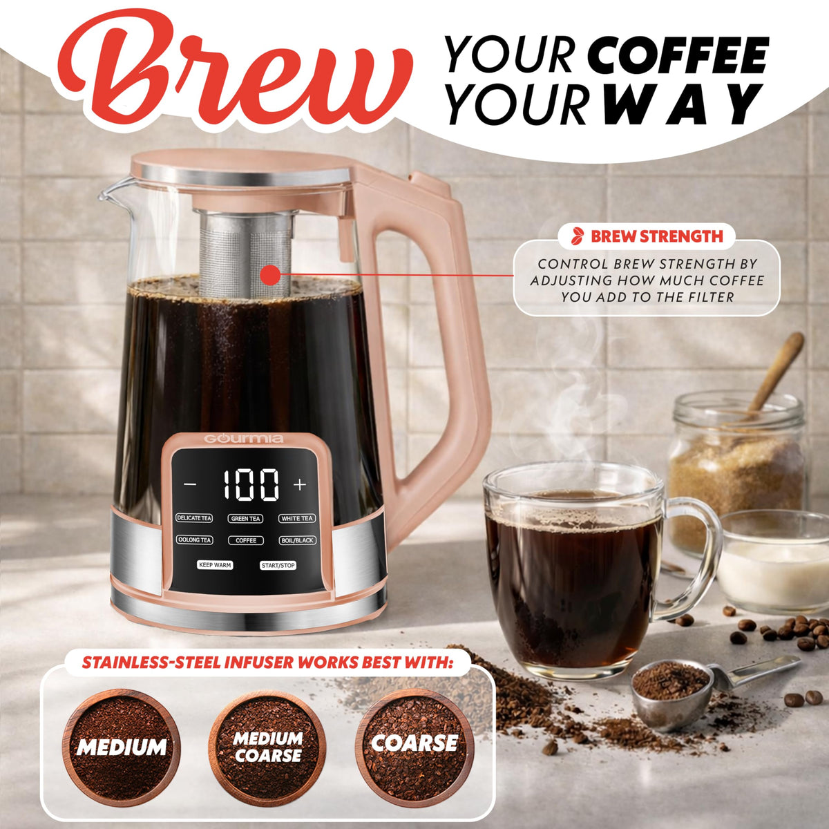 Electric Glass Kettle (Peach)