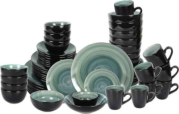Stoneware Sonoma 56pc Dinnerware Set, Black + Speckled Spin Wash Blue