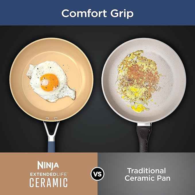 Ninja Ceramic Cookware Set, Extended Life 11-Piece Kitchen Cookware Sets with Comfort Grip, Nonstick Fry Pans, Pots, PTFE Free, Oven & Dishwasher Safe, Stovetop Compatible, Navy Blue, CW49011